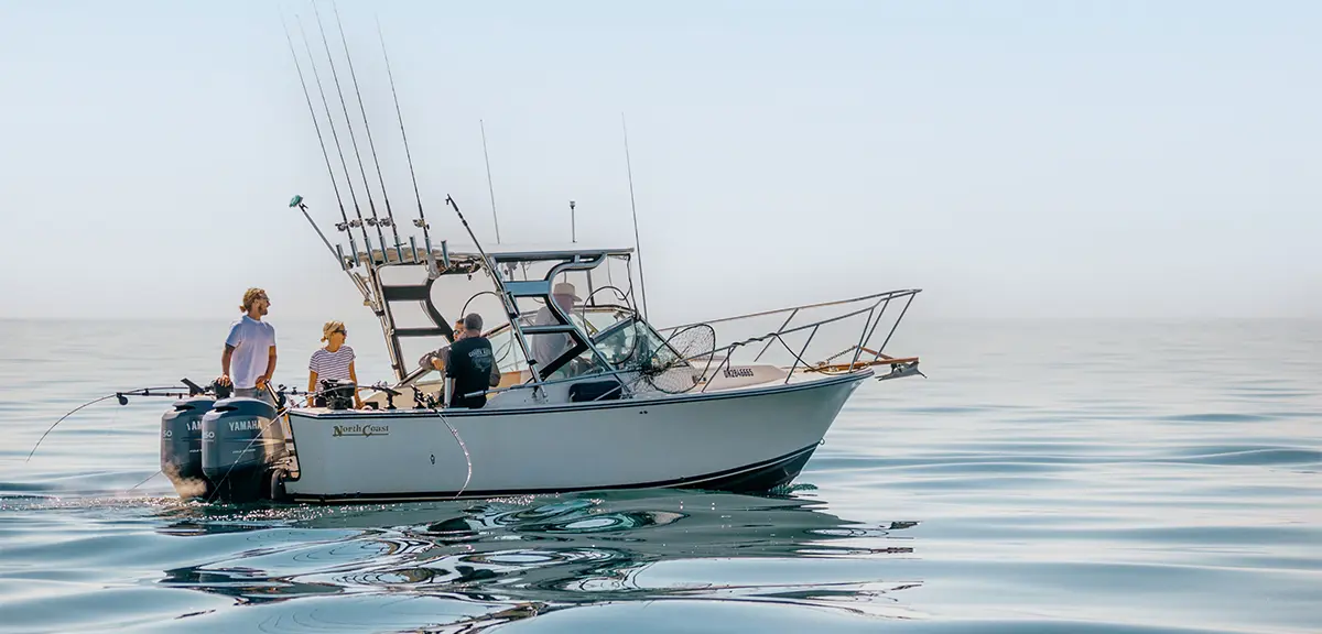 A group of anglers enjoys a summer day fishing on Lake Ontario with a local charter boat. 