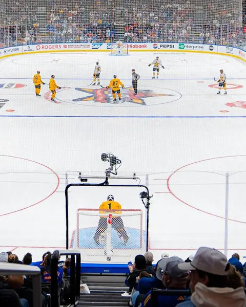 Spectators watch an NHL all-star weekend hockey game at Scotiabank Arena in downtown Toronto.